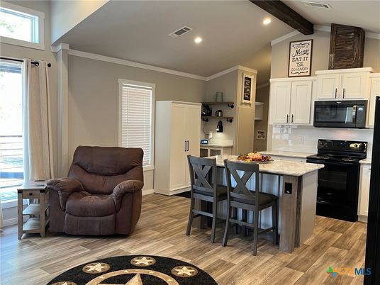 Interior, Kitchen, Recessed Lighting, Wooden Beams, Wood Texture Flooring