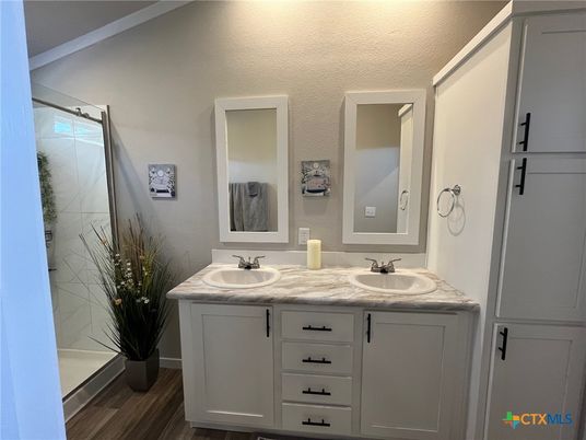 Bathroom, Dual Sink Vanities, Interior, Wood Texture Flooring