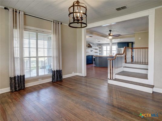Chandelier, Interior, Kitchen, Recessed Lighting, Wood Texture Flooring
