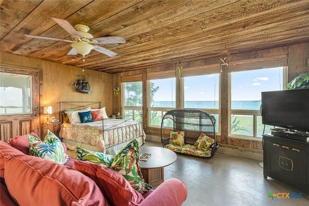 Bedroom, Interior, Water, Wooden Ceilings, Wooden Walls