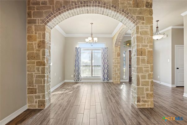 Interior, Pendant Lights, Stone Walls, Wood Texture Flooring