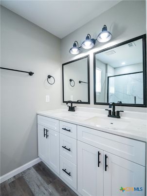 Bathroom, Dual Sink Vanities, Interior, Wood Texture Flooring