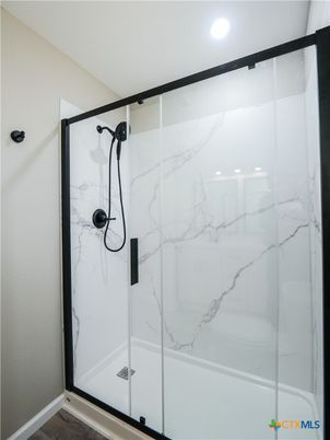 Bathroom, Glass Shower, Interior, Marble Walls, Recessed Lighting