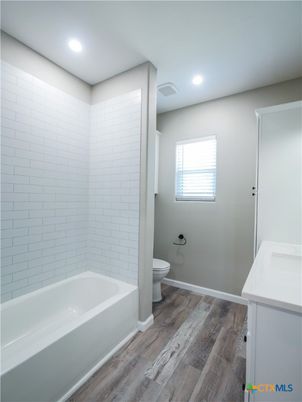 Bathroom, Interior, Recessed Lighting, Wood Texture Flooring