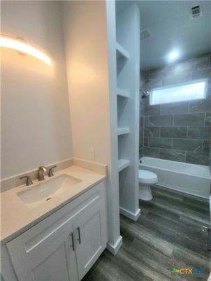 Bathroom, Interior, Recessed Lighting, Wood Texture Flooring