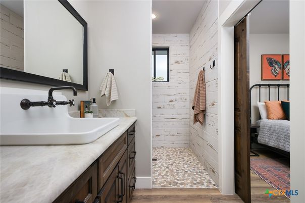 Bathroom, Interior, Recessed Lighting, Wood Texture Flooring