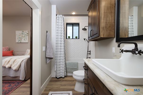 Bathroom, Interior, Recessed Lighting, Wood Texture Flooring