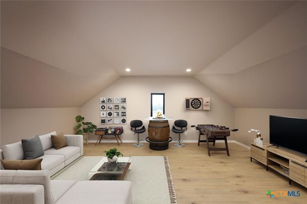 Game Room, Interior, Living room, Recessed Lighting, Wood Texture Flooring