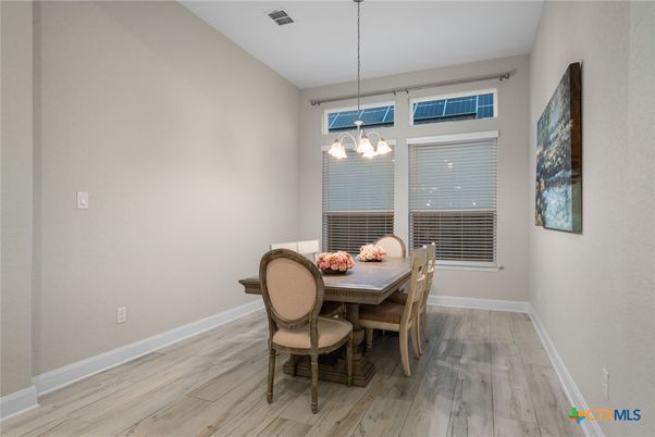 Dining room, Interior, Pendant Lights, Wood Texture Flooring