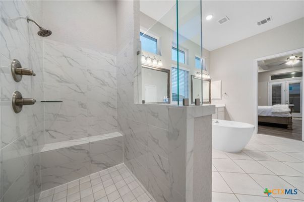 Bathroom, Bedroom, Glass Shower, Interior, Marble Walls, Recessed Lighting