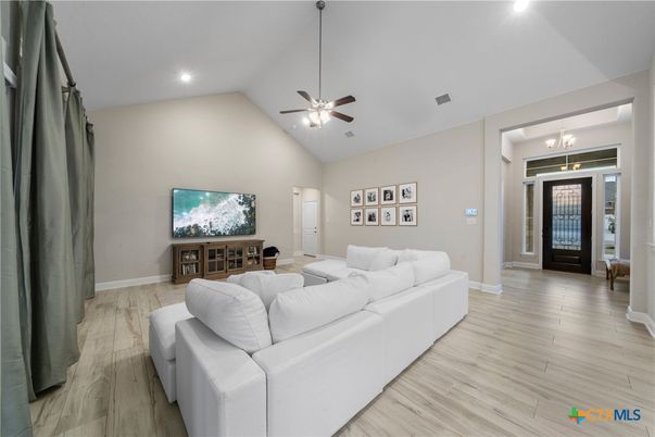 Interior, Living room, Recessed Lighting, Wood Texture Flooring