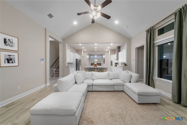Interior, Kitchen, Living room, Pendant Lights, Recessed Lighting, Stainless Steel Appliances, Wood Texture Flooring