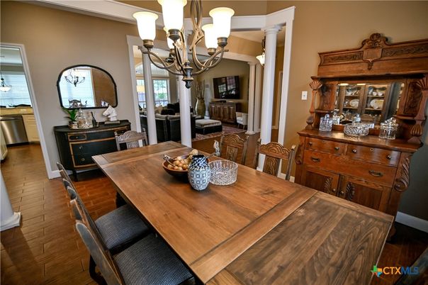 Chandelier, Dining room, Interior, Wood Texture Flooring