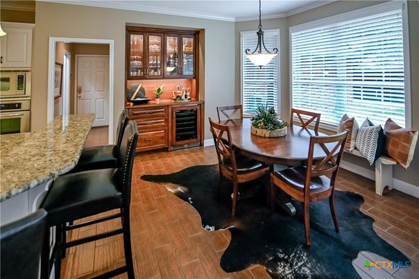 Dining room, Interior, Pendant Lights, Wood Texture Flooring