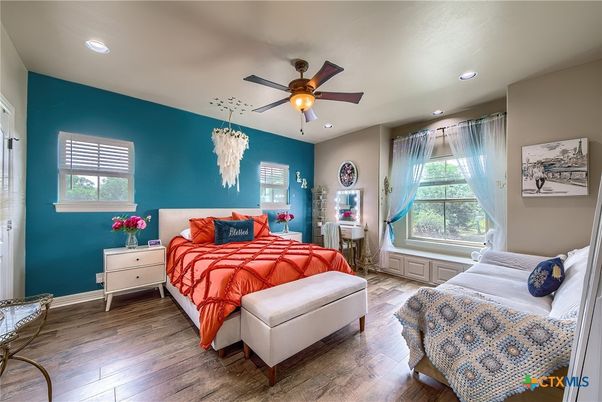 Bedroom, Chandelier, Interior, Recessed Lighting, Wood Texture Flooring