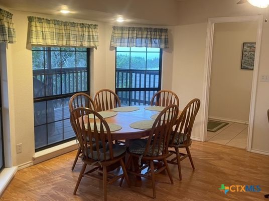 Dining room, Interior, Recessed Lighting, Wood Texture Flooring