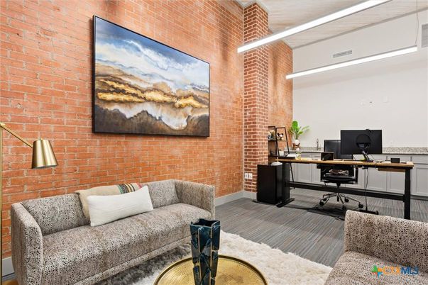Home Office, Interior, Stone Walls, Wood Texture Flooring