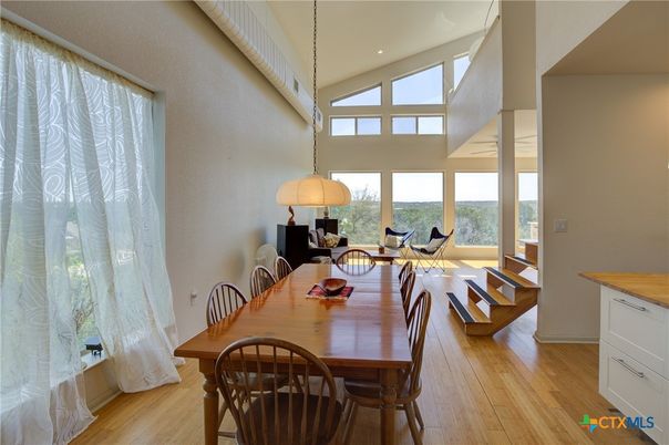 Dining room, Interior, Recessed Lighting, Wood Texture Flooring