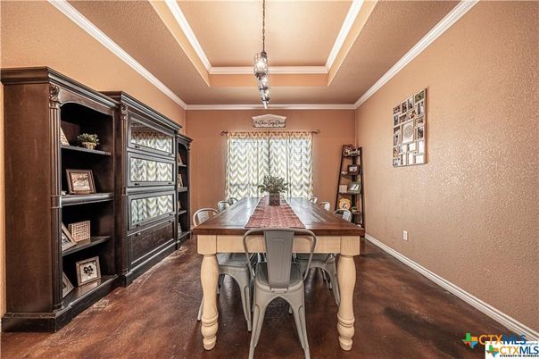Dining room, Interior, Pendant Lights, Wood Texture Flooring