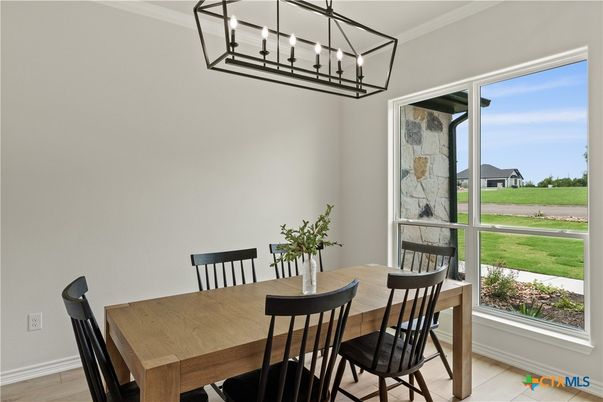 Dining room, Interior, Pendant Lights, Wood Texture Flooring