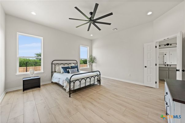 Bedroom, Interior, Recessed Lighting, Wood Texture Flooring