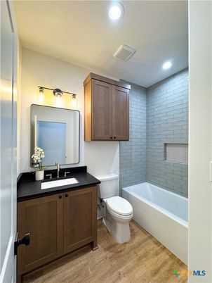 Bathroom, Interior, Recessed Lighting, Wood Texture Flooring