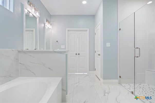 Bathroom, Glass Shower, Interior, Marble, Marble Walls, Recessed Lighting