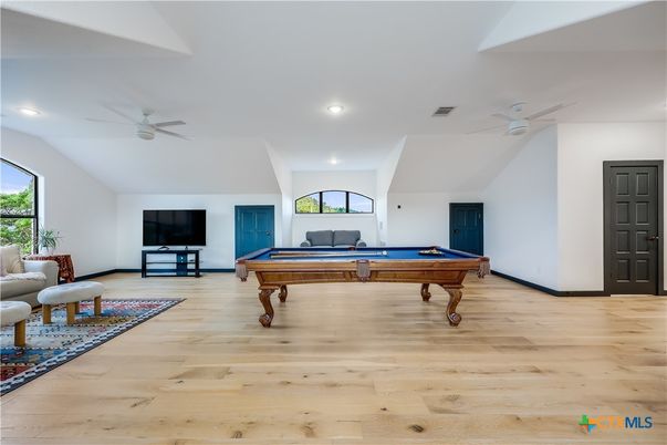 Billiard Table, Game Room, Interior, Recessed Lighting, Wood Texture Flooring