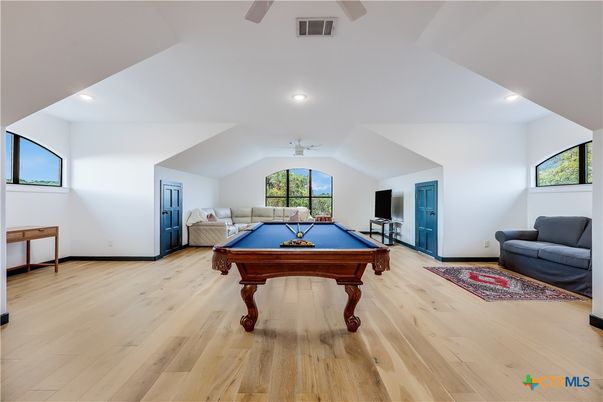 Billiard Table, Game Room, Interior, Recessed Lighting, Wood Texture Flooring
