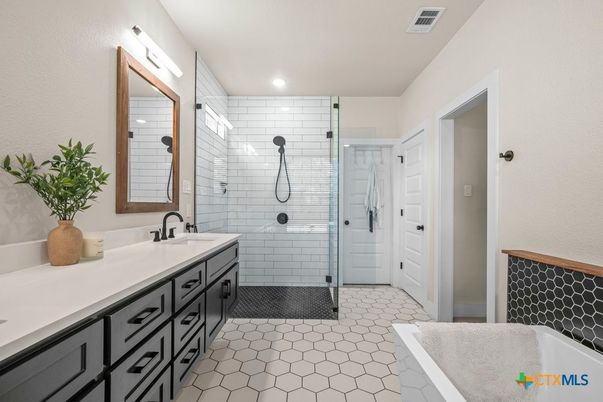 Bathroom, Dual Sink Vanities, Glass Shower, Interior, Recessed Lighting