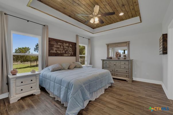 Bedroom, Interior, Recessed Lighting, Wooden Ceilings, Wood Texture Flooring