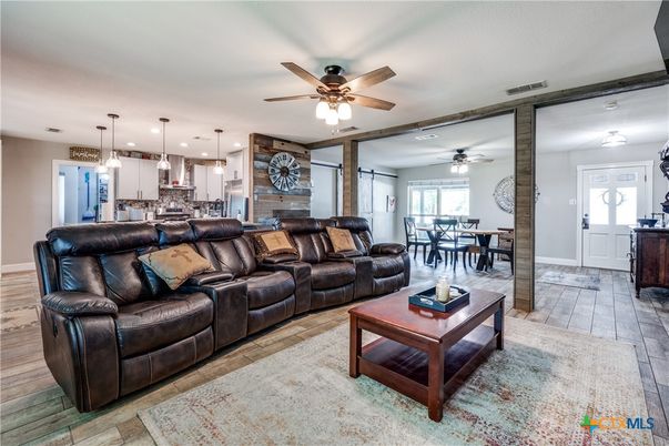 Dining room, Interior, Kitchen, Living room, Pendant Lights, Wood Texture Flooring