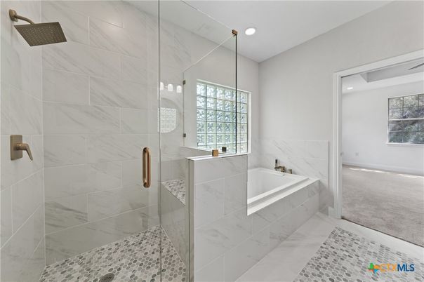 Bathroom, Glass Shower, Interior, Marble Walls, Recessed Lighting