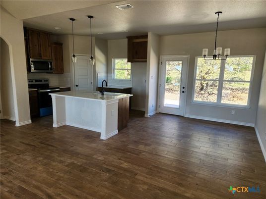 Interior, Kitchen, Pendant Lights, Recessed Lighting, Wood Texture Flooring