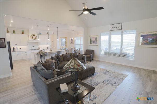 Dining room, Interior, Kitchen, Living room, Pendant Lights, Wood Texture Flooring