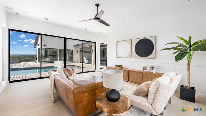 Interior, Living room, Recessed Lighting, Wood Texture Flooring