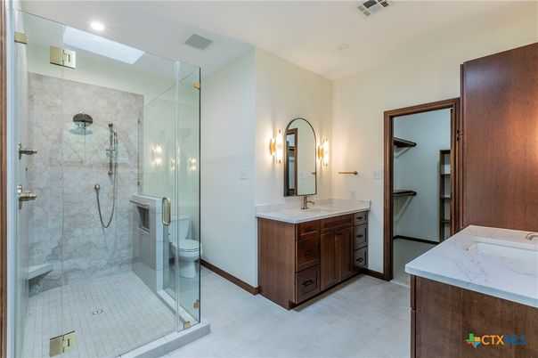 Bathroom, Dual Sink Vanities, Glass Shower, Interior, Recessed Lighting