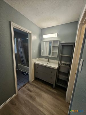 Bathroom, Glass Shower, Interior, Wood Texture Flooring