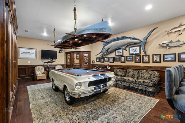 Billiard Table, Fitness Equipment, Game Room, Interior, Recessed Lighting, Wood Texture Flooring