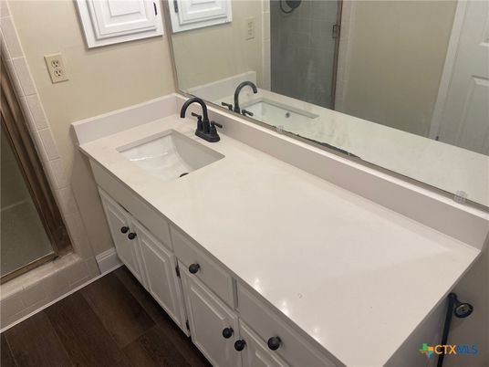 Bathroom, Dual Sink Vanities, Interior, Wood Texture Flooring