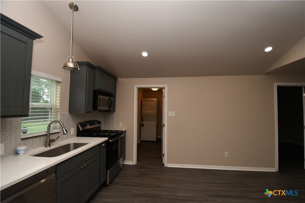 Interior, Kitchen, Pendant Lights, Recessed Lighting, Wood Texture Flooring