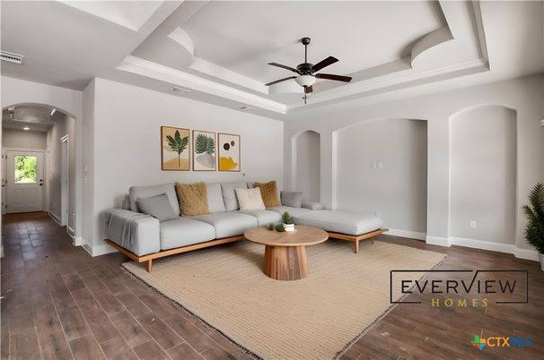 Interior, Living room, Recessed Lighting, Wood Texture Flooring