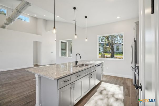 Interior, Kitchen, Pendant Lights, Recessed Lighting, Wood Texture Flooring