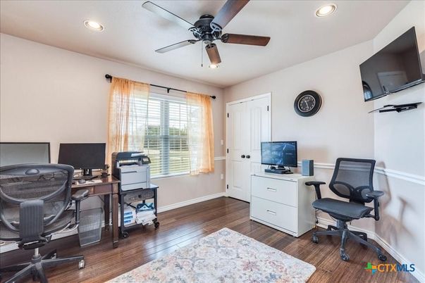 Home Office, Interior, Recessed Lighting, Wood Texture Flooring
