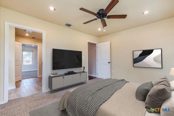 Bedroom, Interior, Recessed Lighting, Wood Texture Flooring