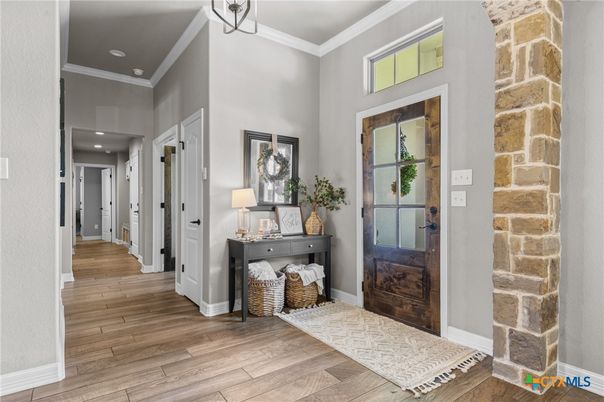 Interior, Recessed Lighting, Stone Walls, Wood Texture Flooring