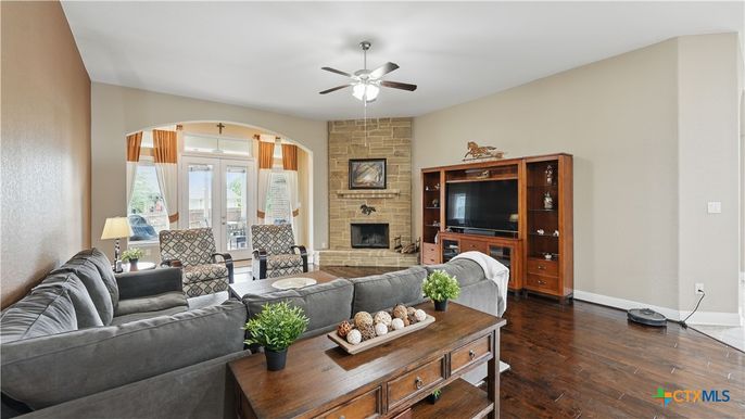 Fireplace, Interior, Living room, Stone Walls, Wood Texture Flooring