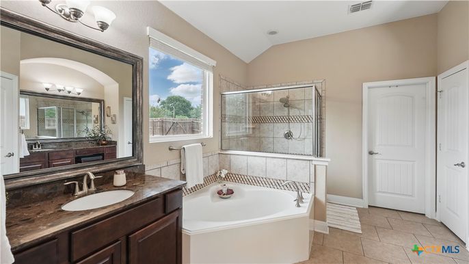 Bathroom, Dual Sink Vanities, Glass Shower, Interior