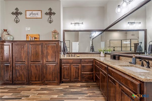 Bathroom, Dual Sink Vanities, Interior, Wood Texture Flooring