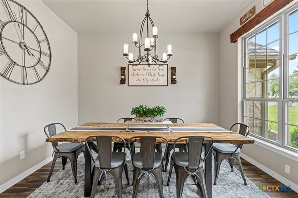 Chandelier, Dining room, Interior, Wood Texture Flooring